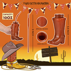 ALINK Cowboy Boot Cups wide shot in brown showcasing festive party setup