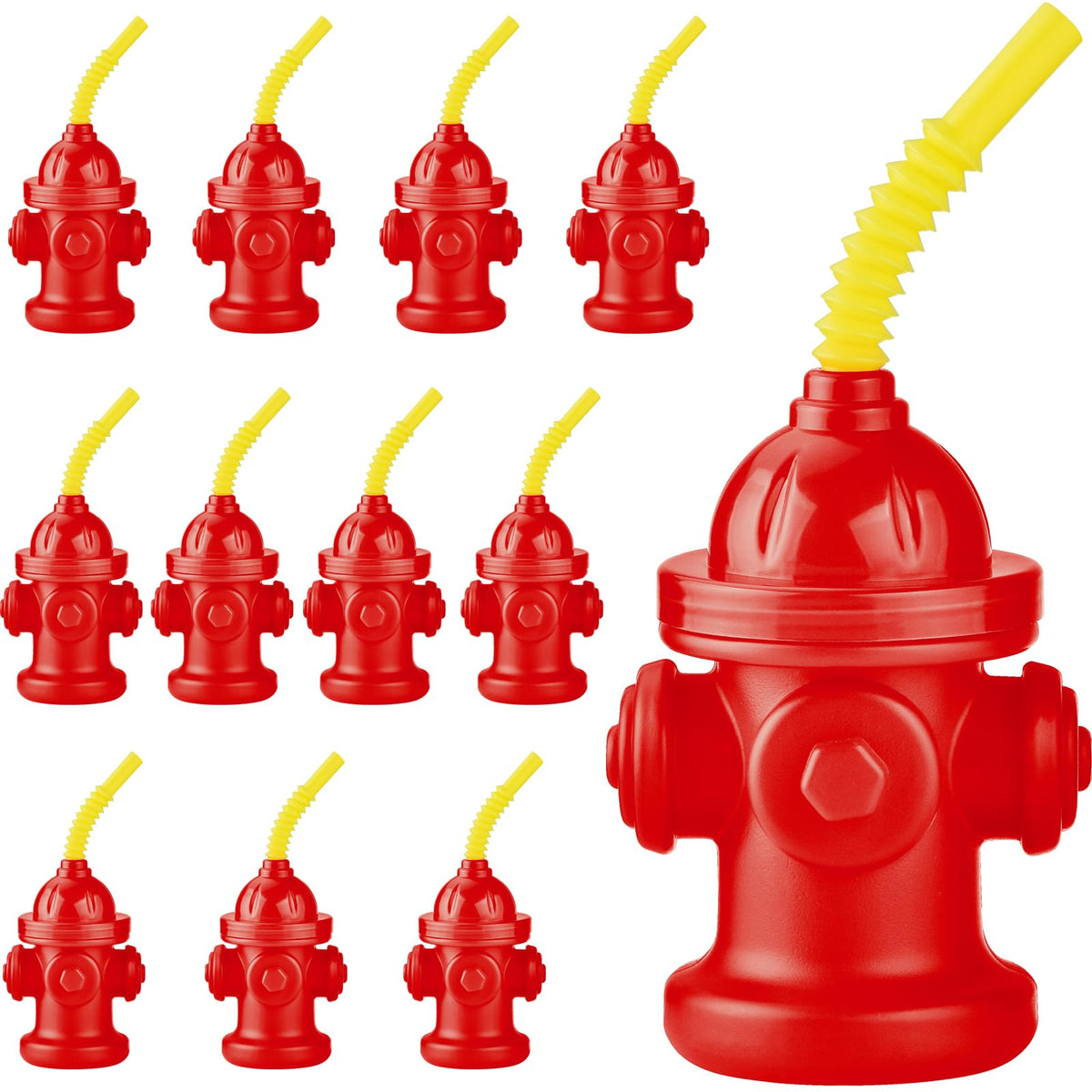 ALINK fire hydrant cups with lids and yellow straws for 10 oz drinks