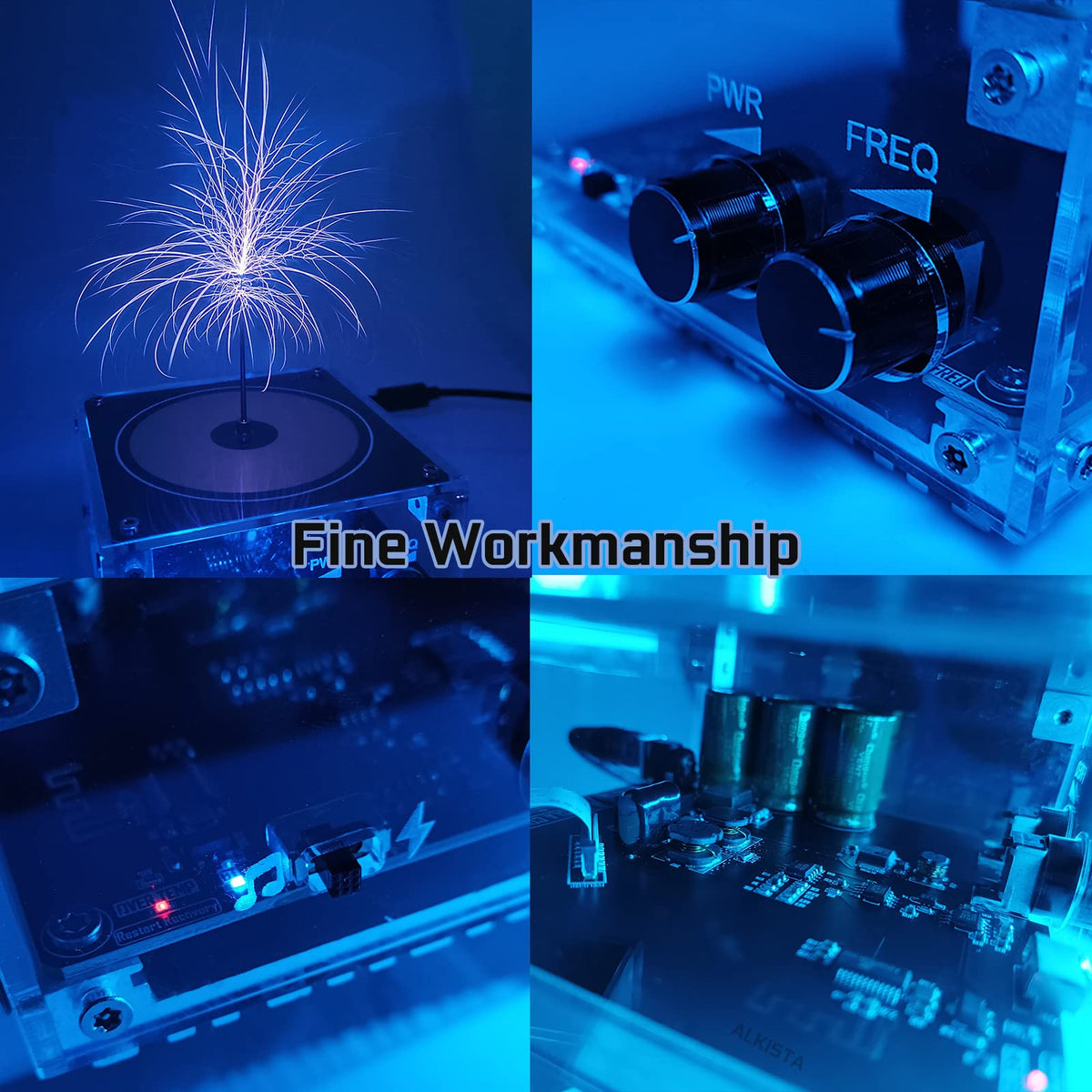 ALKISTA plasma storm desktop gadget glows with bubbles and electrical visuals on a desk