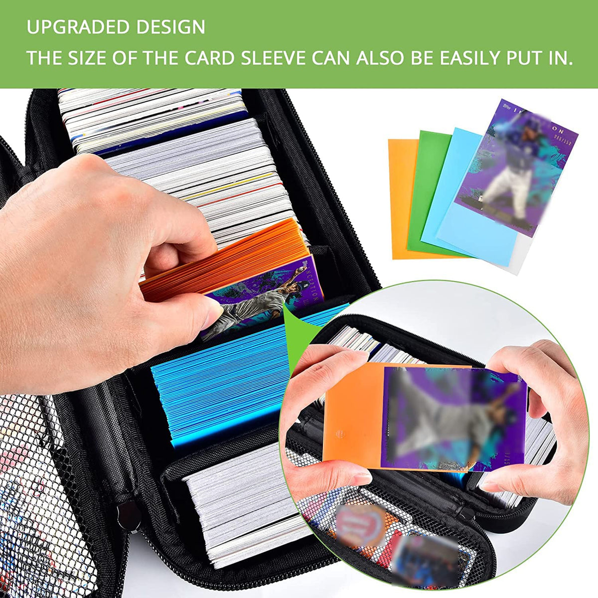 ALKOO Premium 900+ case interior with acrylic separators keeps cards secure during travel.