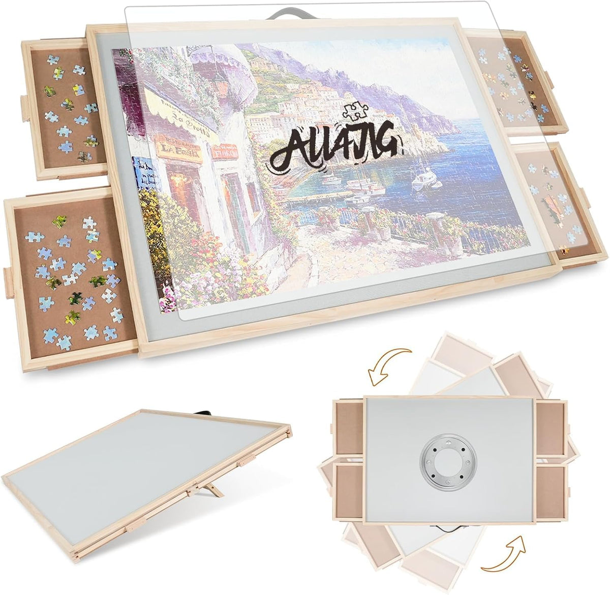 ALL4JIG 2000-piece puzzle table with Lazy Susan for smooth turning.
