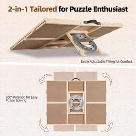 ALL4JIG natural pine wood puzzle table highlights sturdy, eco-friendly construction.