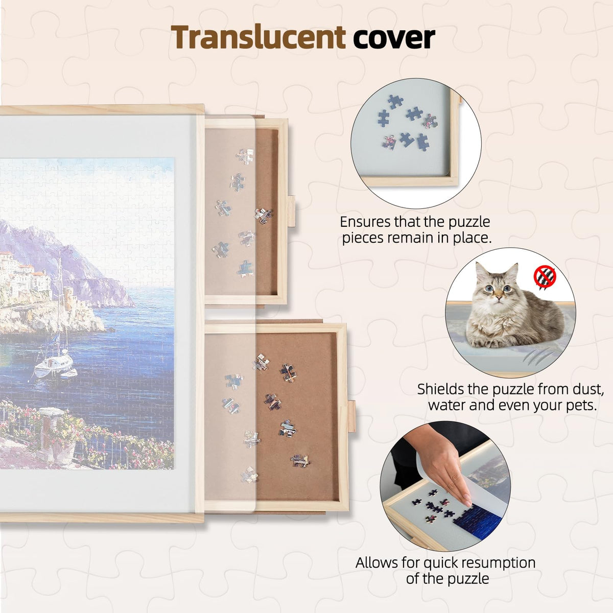 ALL4JIG portable puzzle table with handle for easy transport.