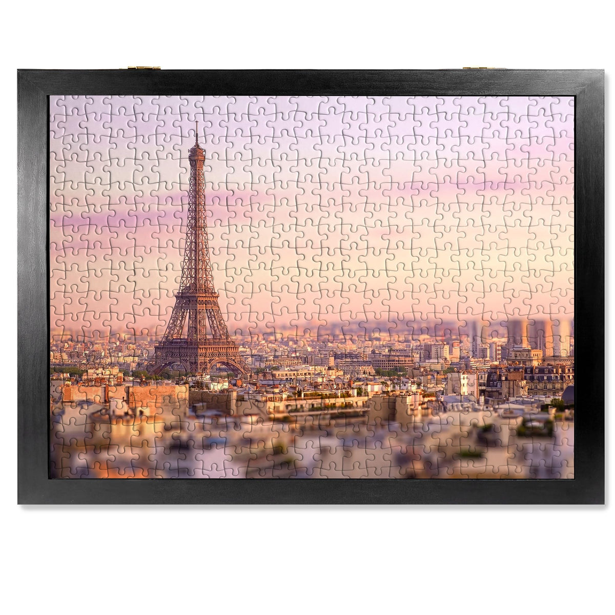ALL4JIG premium wooden puzzle frame with four-puzzle storage displayed on wall