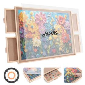 ALL4JIG puzzle-board-4-drawers-closeup shows a smooth wooden surface for comfortable assembly.