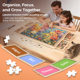 ALL4JIG puzzle-board-drawers-open offers organized sorting and quick access to pieces.