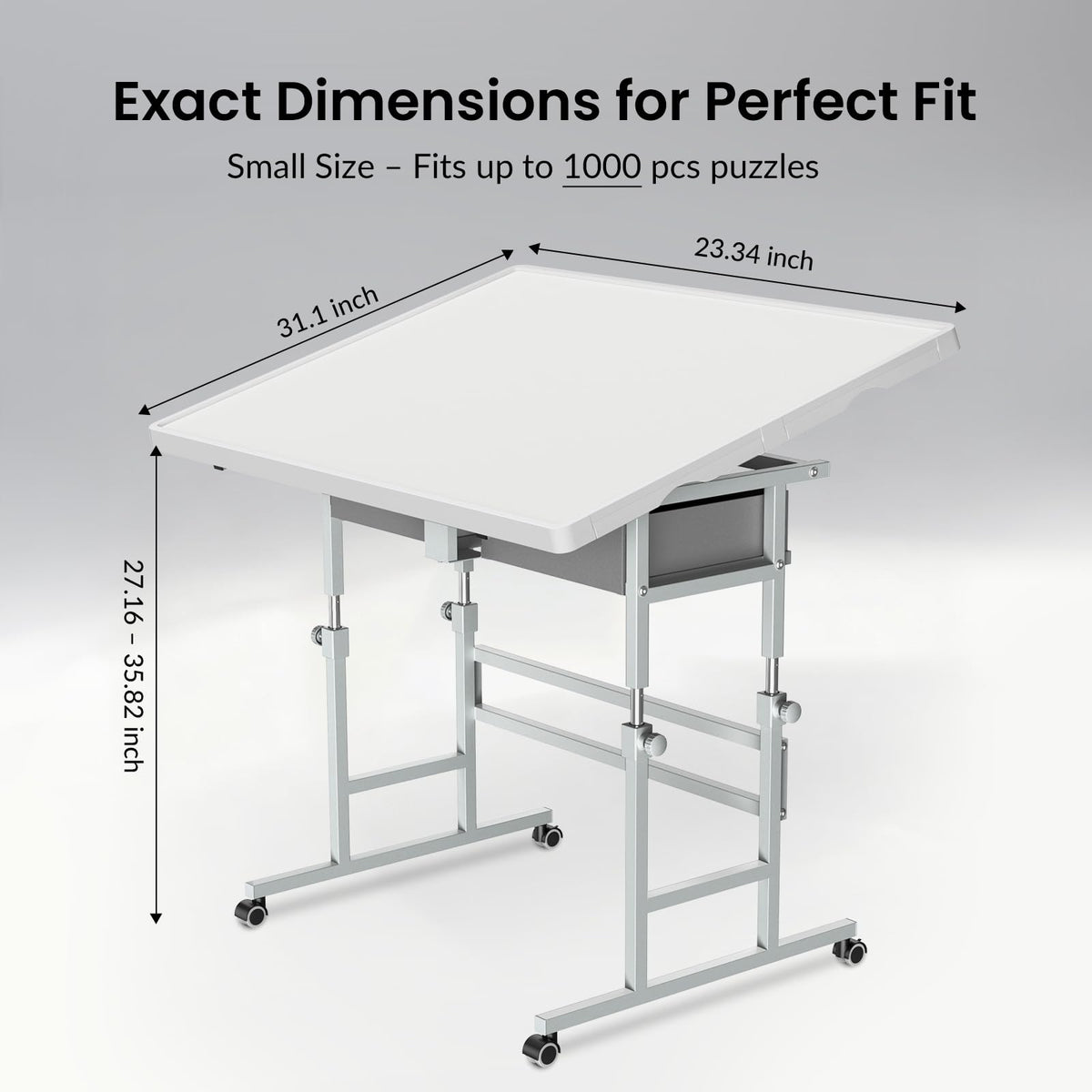 ALL4JIG puzzle table height adjustable from 29 to 37 inches for comfortable seating.