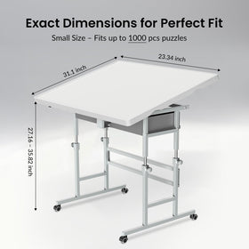 ALL4JIG puzzle table height adjustable from 29 to 37 inches for comfortable seating.