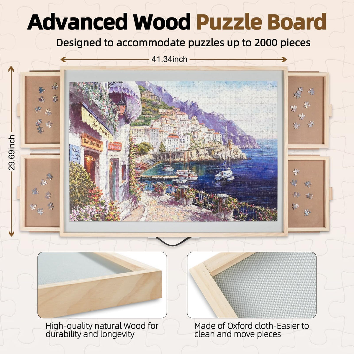 ALL4JIG tilting and rotating puzzle board shows adjustable angles for comfortable puzzling sessions.