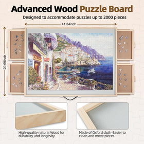 ALL4JIG tilting and rotating puzzle board shows adjustable angles for comfortable puzzling sessions.