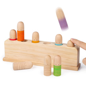 ALLABC Baby Pop Up Doll front view showing safe wooden design for independent play