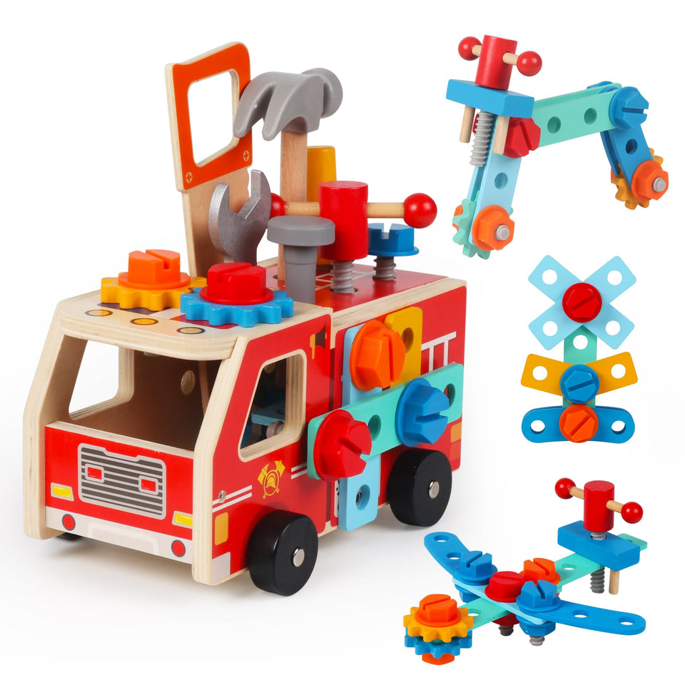 ALLABC Fire Truck ToolBox image shows organized play promoting early DIY exploration.
