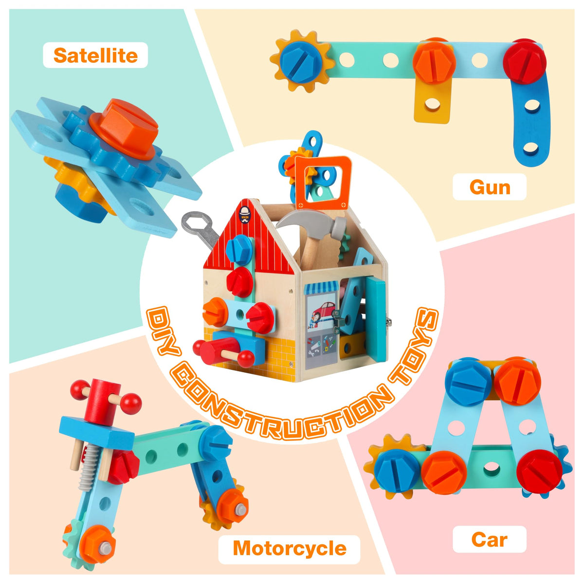 ALLABC Toddler Tool Kit wooden tools close-up highlights kid-friendly design.
