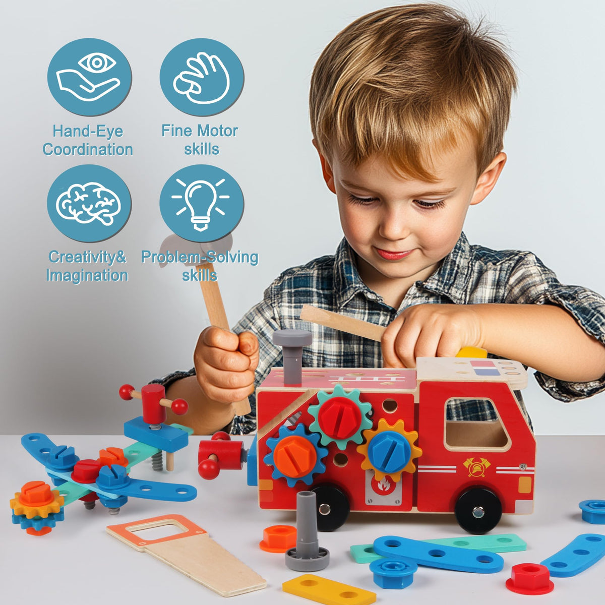 ALLABC Workbench transformation image highlights pretend construction skills and imaginative building.