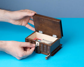 AllBoxesInOnePlace steampunk-inspired puzzle box on display