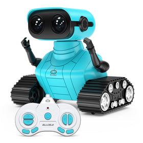 ALLCELE robot toy front view in blue shows compact, kid-friendly design for playtime.