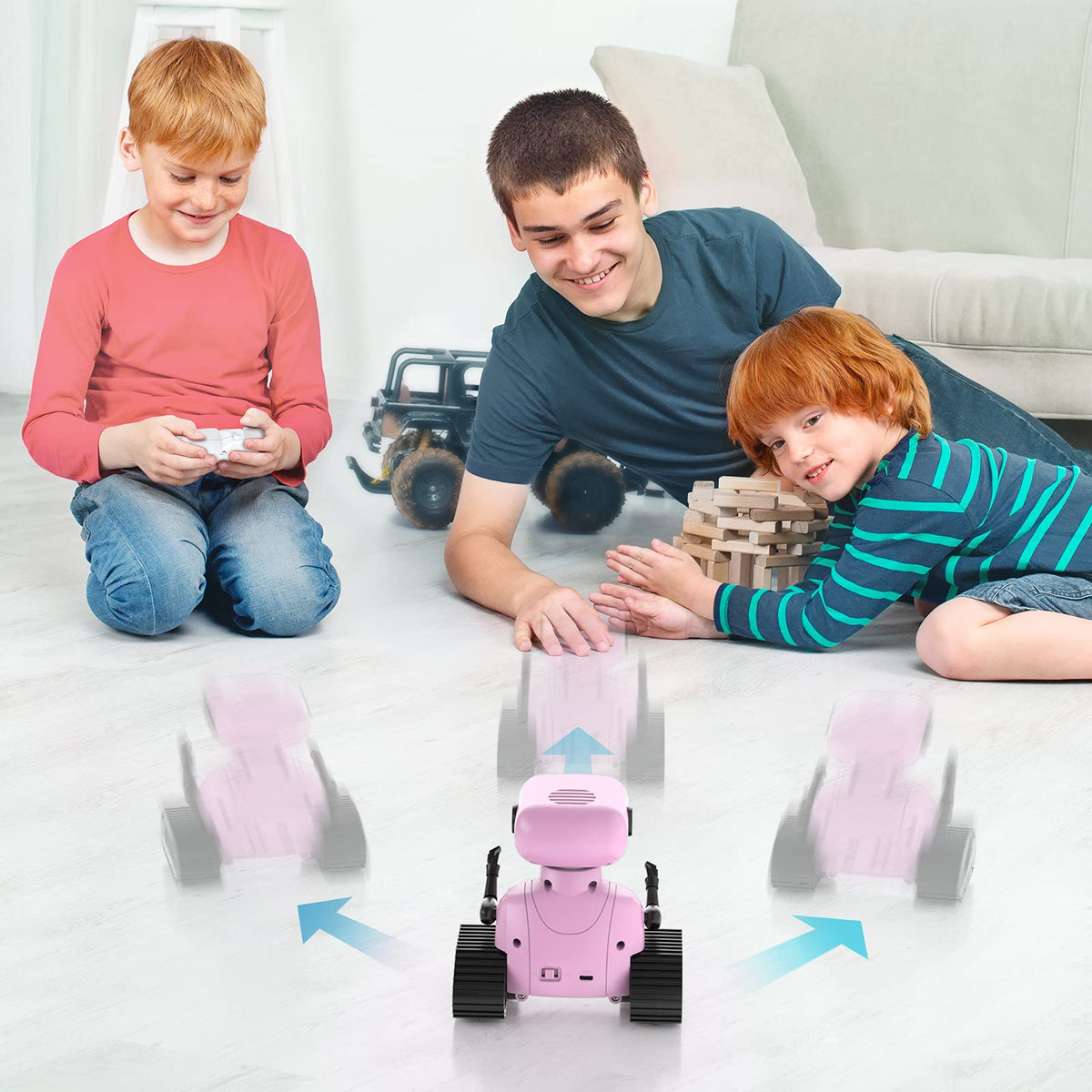 ALLCELE robot toy includes controller and USB charging cable for family play
