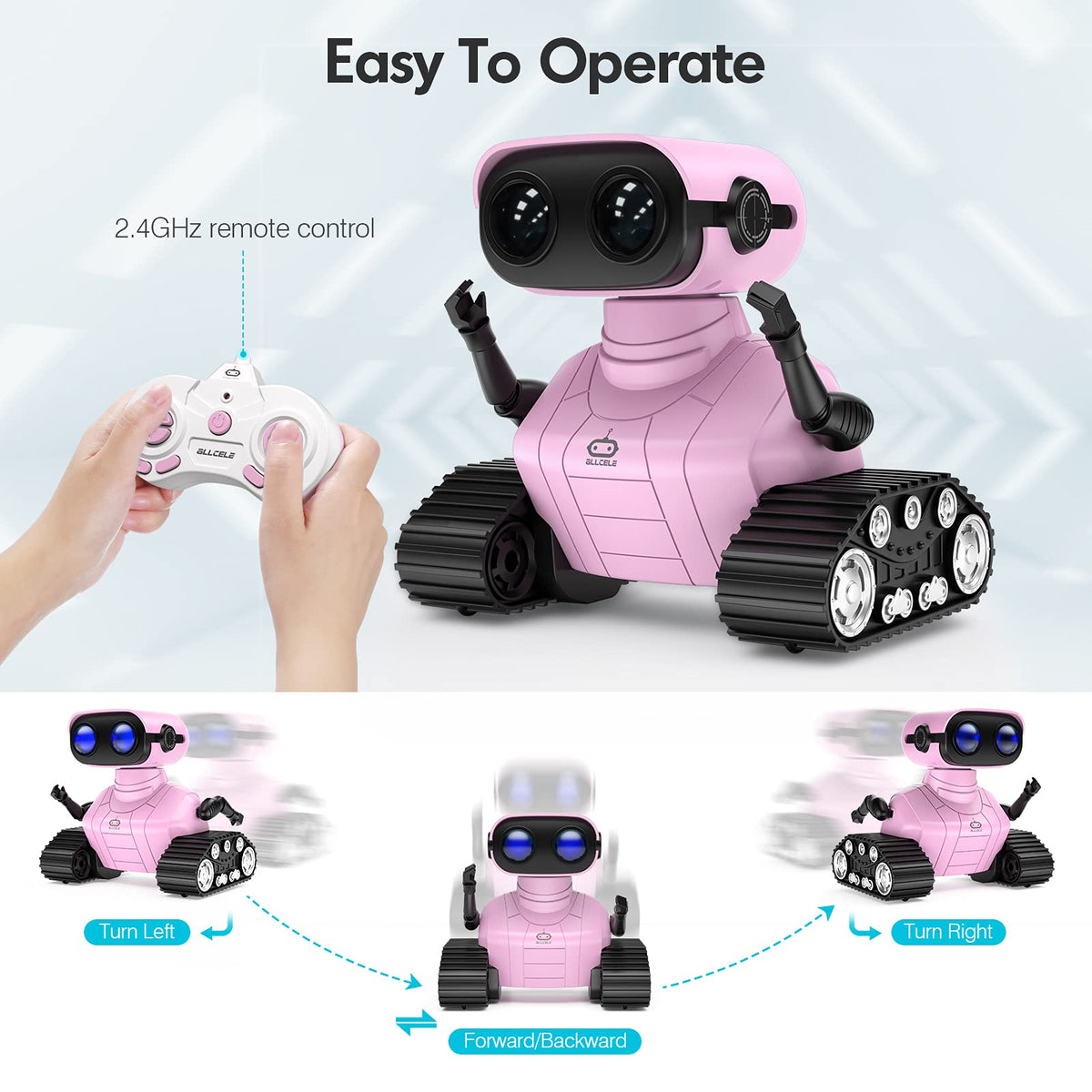 ALLCELE robot toy with LED eyes enhances interactive play and music