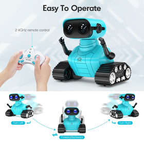 ALLCELE robot toy remote control in blue enables easy multi-direction movement.
