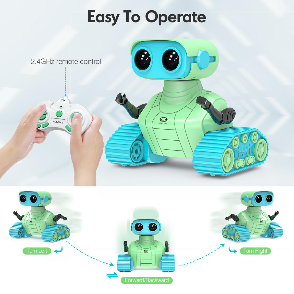 ALLCELE robot toy with tank tracks for smooth indoor exploration