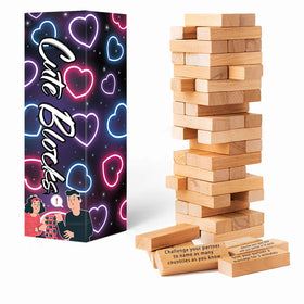 Allonu 54-stack blocks tower sparks playful date-night bonding and shared laughter.