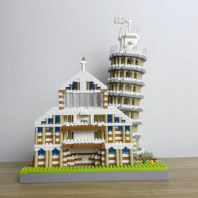 Alltogetho Leaning Tower build process image captures tactile click-snap assembly.