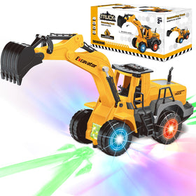 ALOTJOY excavator toy with lights and music for engaging toddler play.