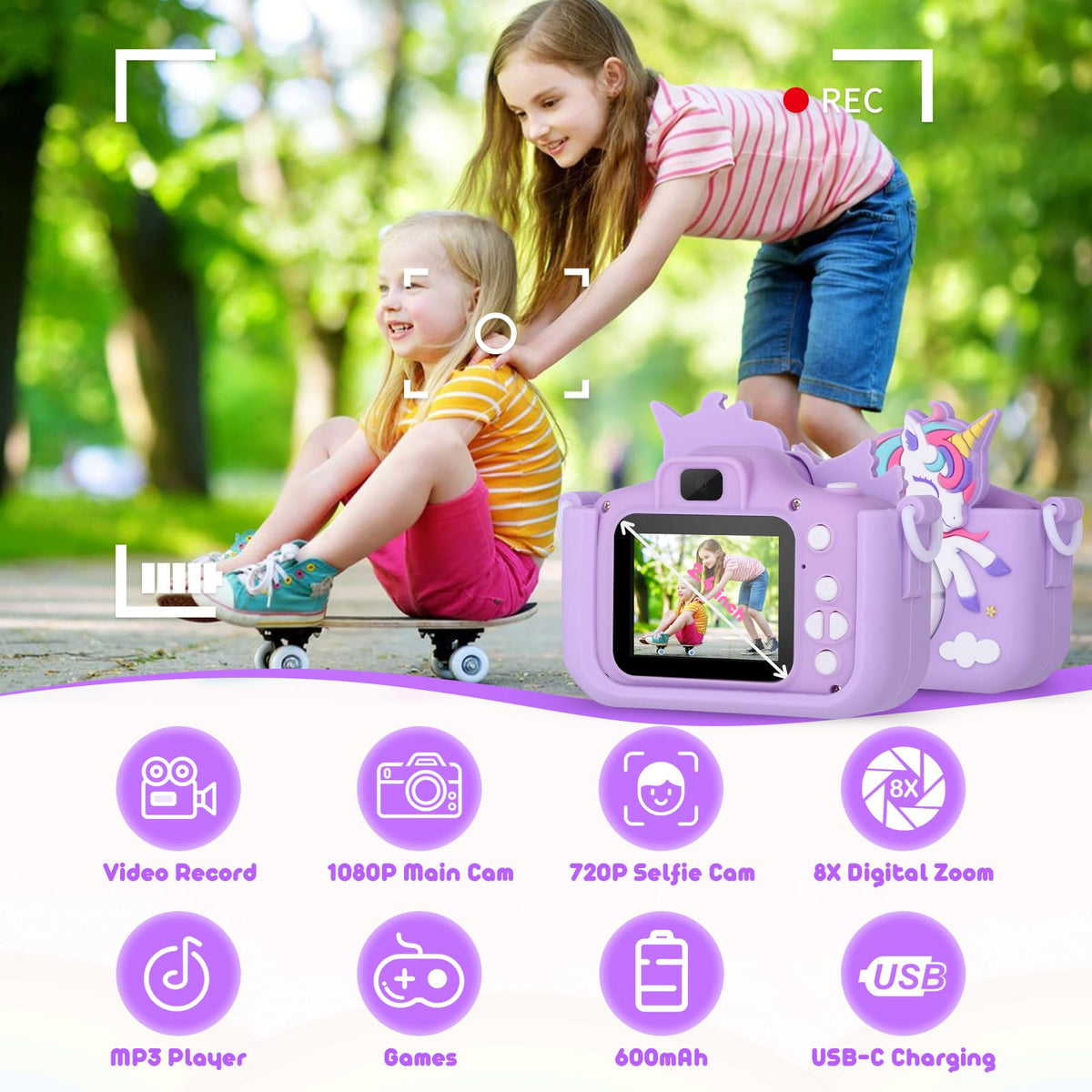 Alotwan Kids Camera Selfie Mode encourages playful portraits and easy sharing.