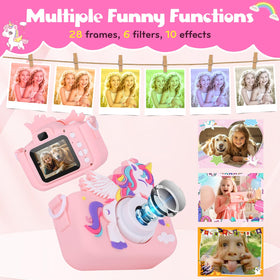 Alotwan unicorn kids camera battery and USB-C charging in pink