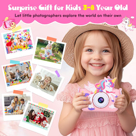 Alotwan unicorn kids camera pink with lanyard for on-the-go play