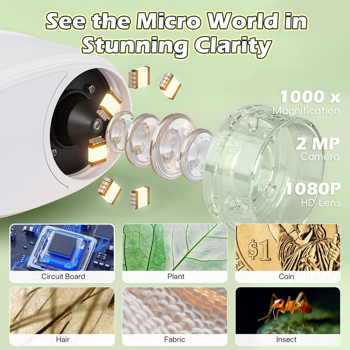Alotwan Kids Microscope HD screen displays vivid images at high magnification.