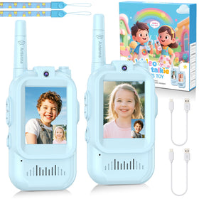 Alotwan kids video walkie talkie 2pack pack shot highlighting compact kid friendly design for group play