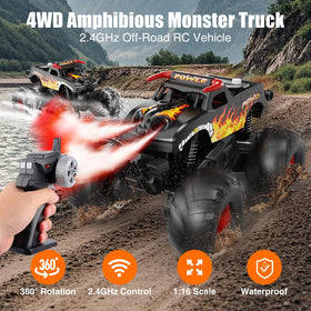 Alotwan RC car with LED lights and mist spray for enhanced dusk play.