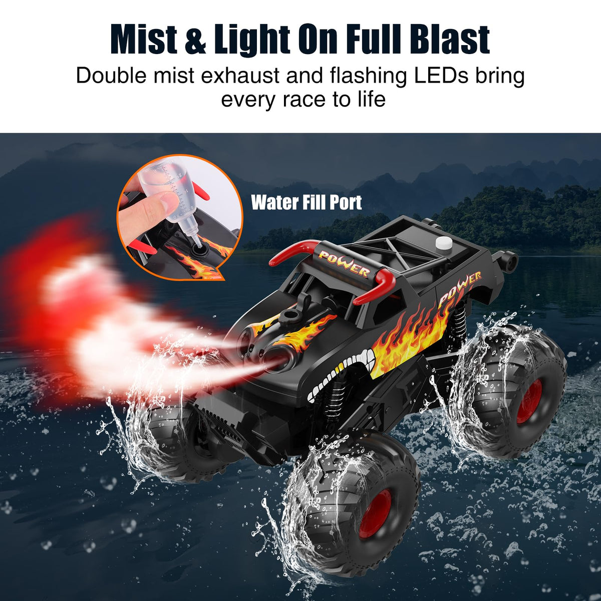 Alotwan RC truck performing 360-degree stunts for dynamic action.