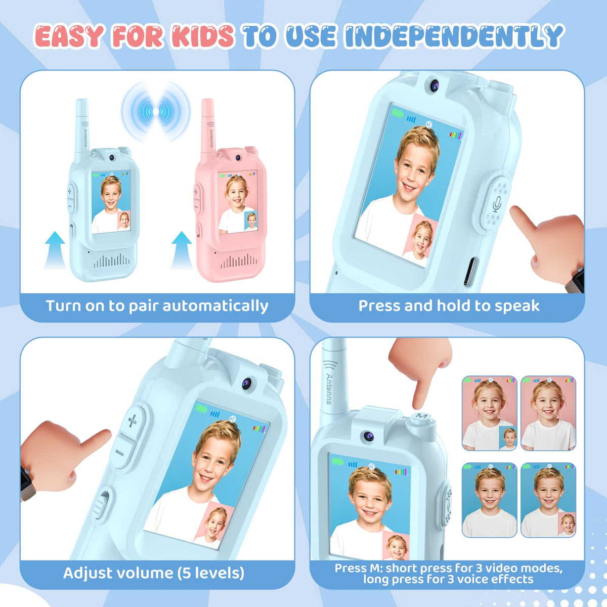 Alotwan video walkie talkie makes a thoughtful gift for kids' Christmas or birthdays.