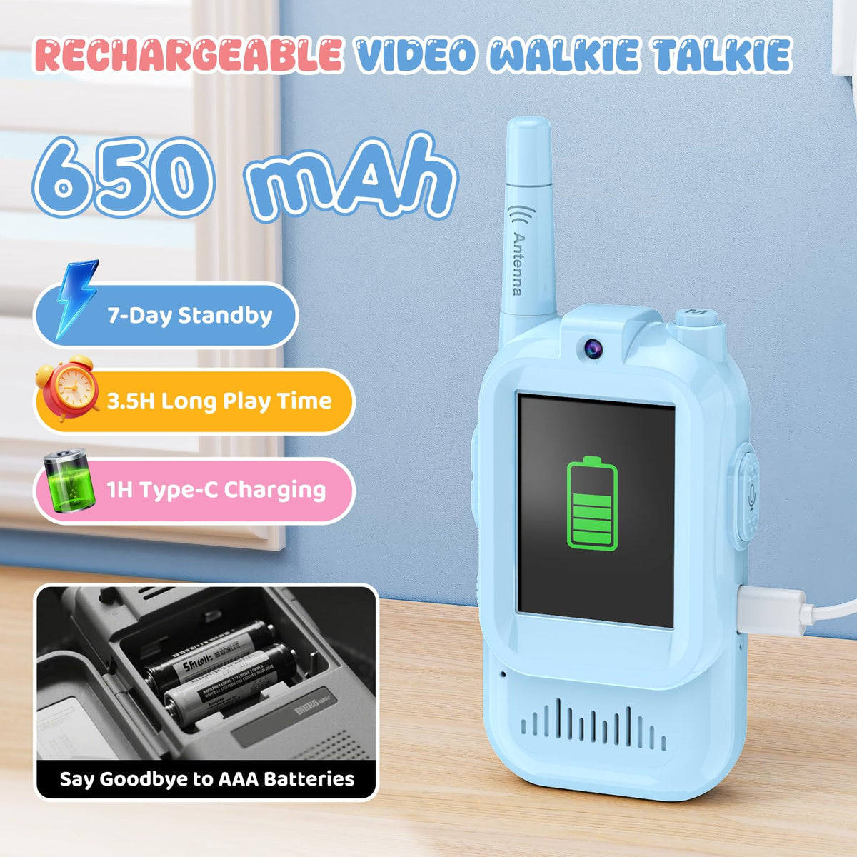 Alotwan rechargeable battery with Type-C charging supports extended play sessions.