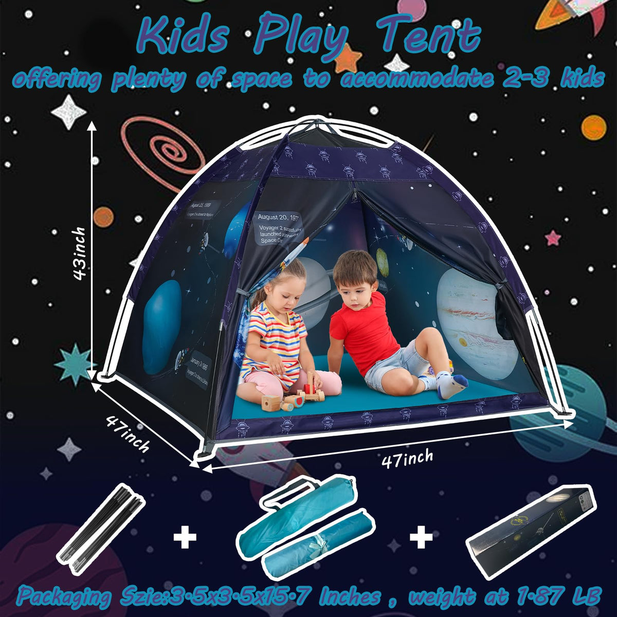 alprang Space World Play Tent 47x47x43 inches provides ample play space.