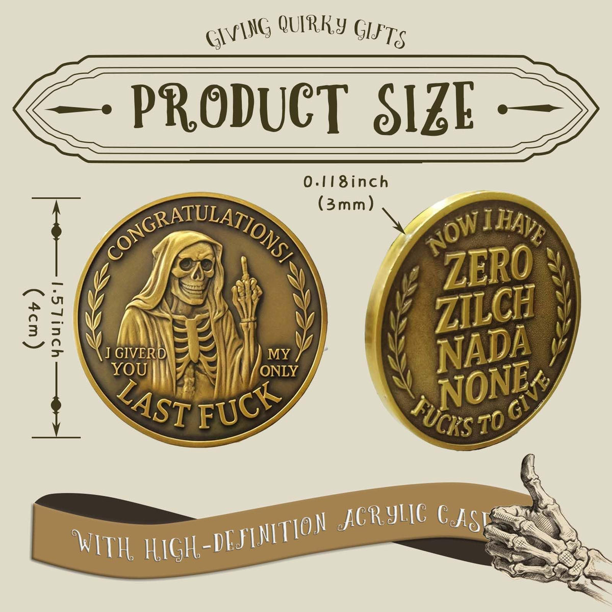 ALRALLI Last Fuck to Give coin back design for quick humor and attitude