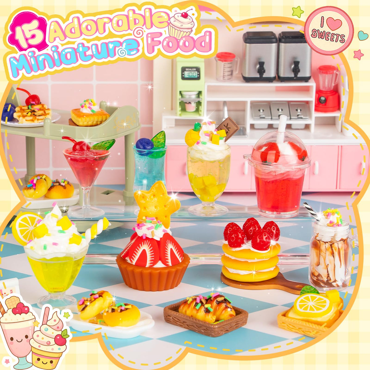 Alritz mini desserts and drinks; creative ingredients spark imaginative play and colorful sensory exploration.