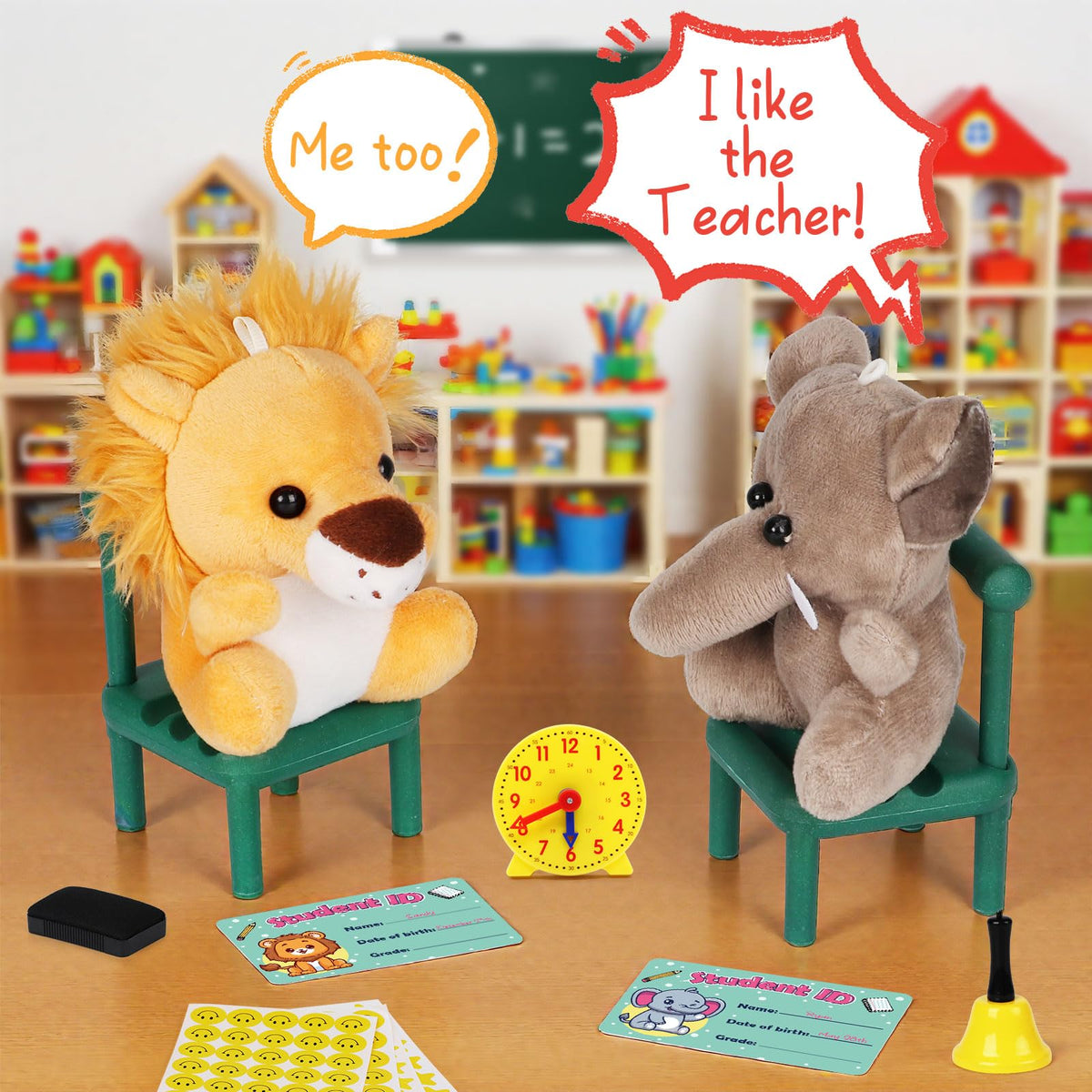 Alritz educational posters and learning clock enhance lesson familiarity.