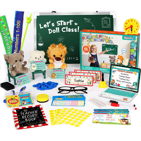 Alritz pretend play teacher set dolls seated as students for imaginative classroom learning.