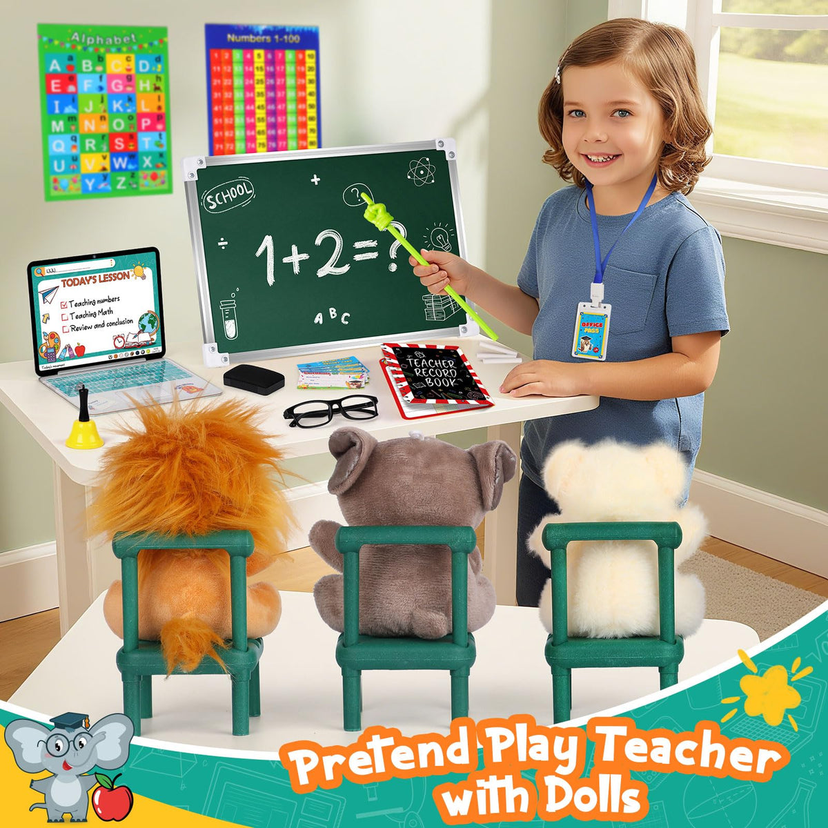 Alritz learning laptop with rewritable screen for realistic lesson planning during play.