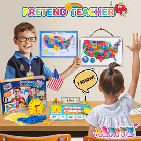 Alritz Pretend Teacher Kit whiteboard with magnetic map and learning tools