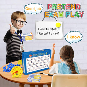 Alritz Pretend Teacher Set marker and eraser support creative writing and spelling.