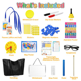 Alritz Pretend Teacher Set educational posters inspire visual learning and letter recognition.