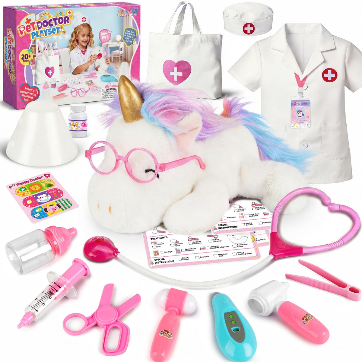Alritz Unicorn Doctor Kit stethoscope for realistic pretend play and fine motor skills.