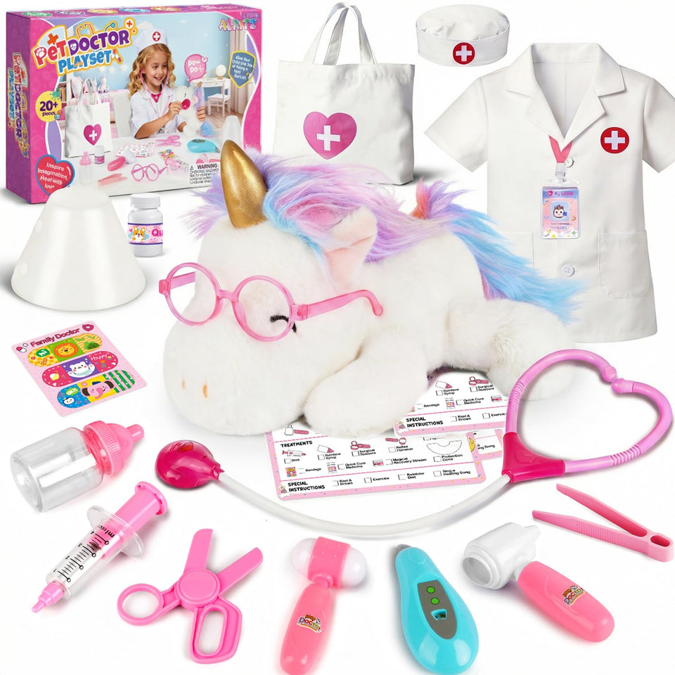 Alritz Unicorn Doctor Kit stethoscope for realistic pretend play and fine motor skills.