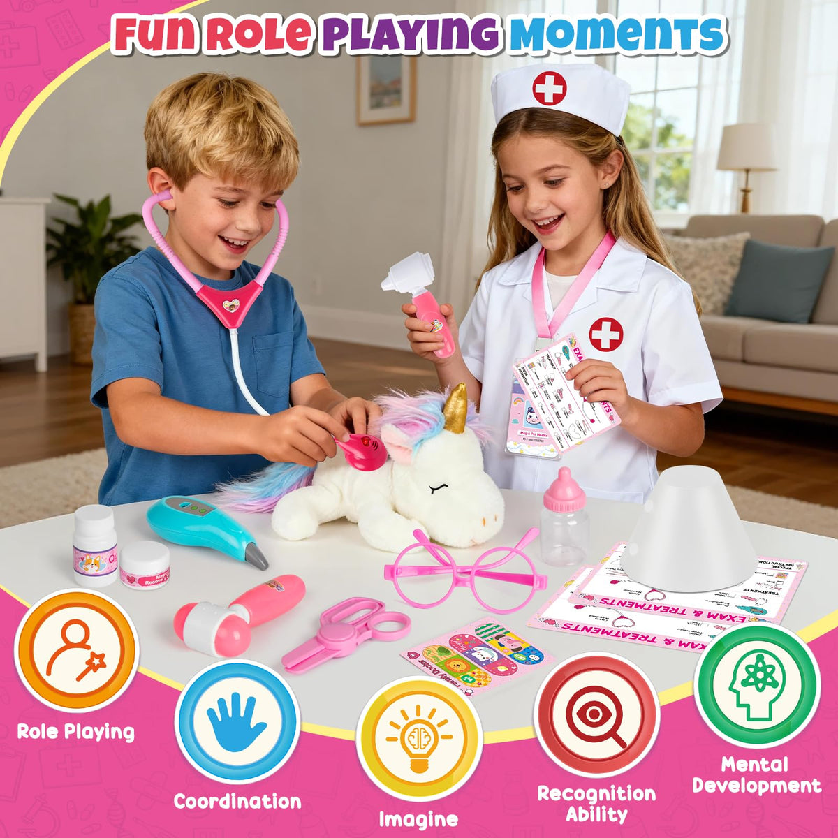 Alritz Unicorn Doctor Kit unicorn doll acts as a gentle patient.