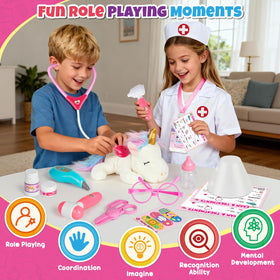 Alritz Unicorn Doctor Kit unicorn doll acts as a gentle patient.
