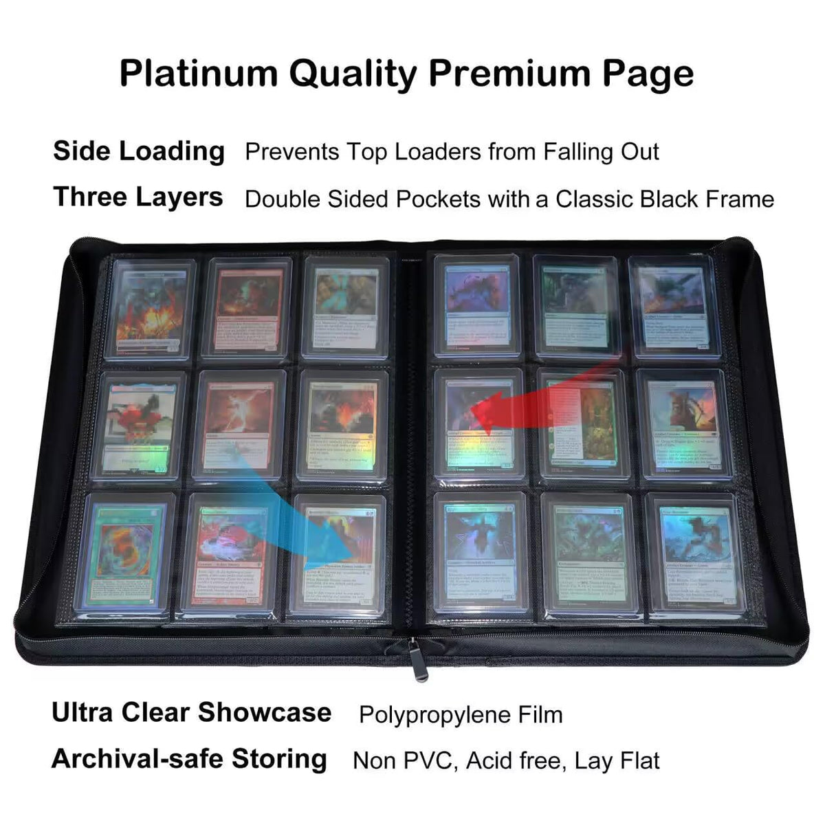 Alteagle side-loading pockets keep toploaders secure during handling.